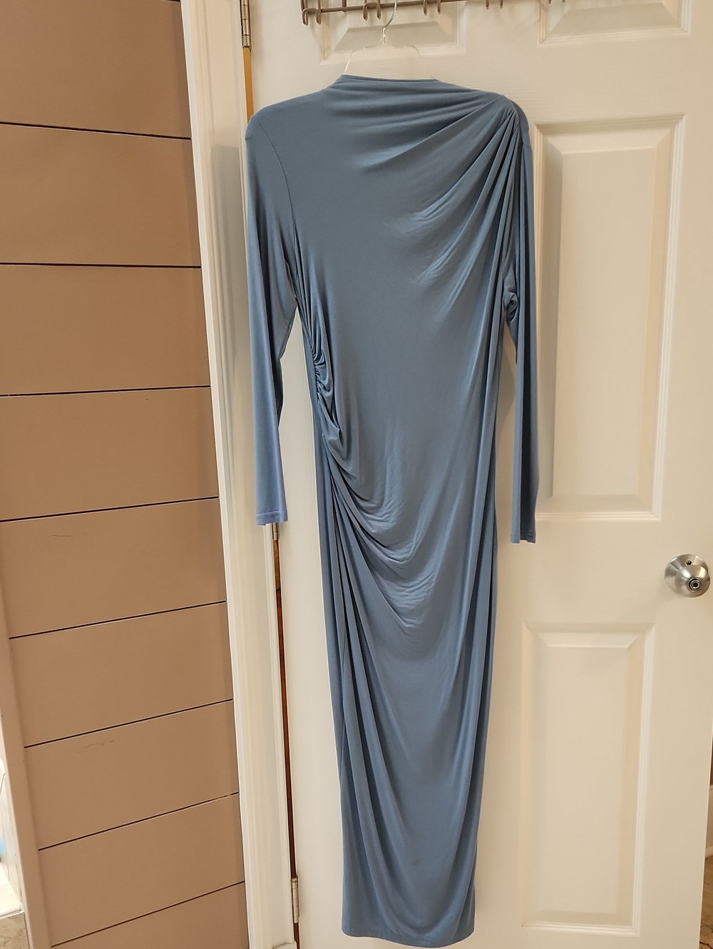 Draped Long Sleeve Maxi Dress in Dusty Blue